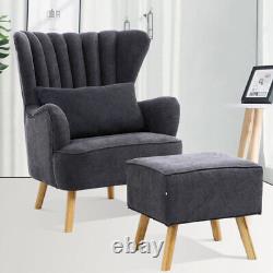 Occasional Wing Back Armchair Fireside Fabric Tub Chair Sofa with Footstool Grey