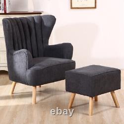 Occasional Wing Back Armchair Fireside Fabric Tub Chair Sofa with Footstool Grey