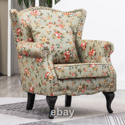 Occasional Wing Back Armchair Fireside Floral Fabric Chair Rustic Style Sofa New