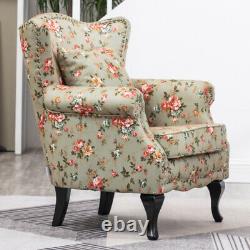 Occasional Wing Back Armchair Fireside Floral Fabric Chair Rustic Style Sofa New