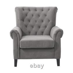 Occasional Wing Back Chesterfield Armchair Fireside Grey Velvet Tub Chair Sofa