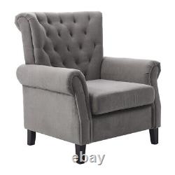 Occasional Wing Back Chesterfield Armchair Fireside Grey Velvet Tub Chair Sofa