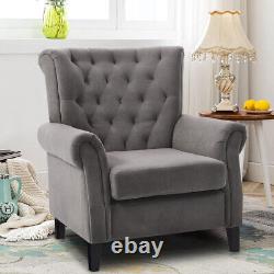 Occasional Wing Back Chesterfield Queen Anne Armchair Grey Velvet Fireside Chair