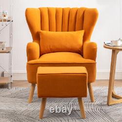 Occasional Wing Back Matte Velvet Lounge Armchair Fireside Sofa withFootstool