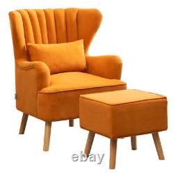 Occasional Wing Back Matte Velvet Lounge Armchair Fireside Sofa withFootstool