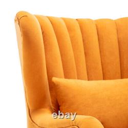 Occasional Wing Back Matte Velvet Lounge Armchair Fireside Sofa withFootstool