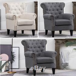 Occasional Wing Back Recliner Chair Fabric Button Fireside Armchair Living Room