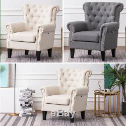 Occasional Wing Back Recliner Chair Fabric Button Fireside Armchair Living Room