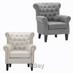 Occasional Wing Back Recliner Chair Fabric Button Fireside Armchair Living Room