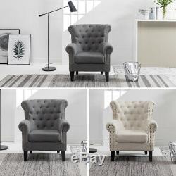 Occasional Wing Back Recliner Chair Fabric Button Fireside Armchair Living Room