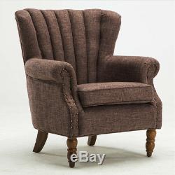 Occasional Wing Chair High Back Fabric Linen Tub Armchair Fireside Living Room