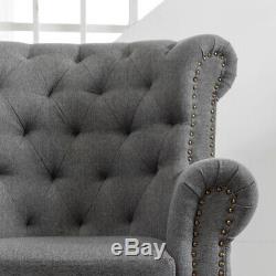 Occasional Wing Chair High Back Fabric Linen Tub Armchair Fireside Living Room