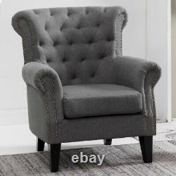 Occasional Wing Chair High Back Linen Fabric Tub Chair Fireside Armchair Lounge