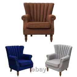 Occasional Wing Chair High Back Lounge Linen Fabric Tub Chair Fireside Armchairs