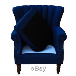 Occasional Wing Chair High Back Stud Fabric Tub Fireside Armchair Lounge Chair