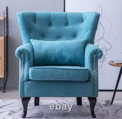 Occasional Wing Chair High Back Velvet Fabric Chair Fireside Armchair Lounge UK