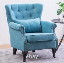 Occasional Wing Chair High Back Velvet Fabric Chair Fireside Armchair Lounge UK