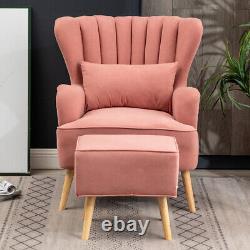 Occasional Wing Chair Matte Velvet Tub Armchair Fireside Sofa with Footrest Lounge