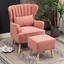 Occasional Wing Chair Matte Velvet Tub Armchair Fireside Sofa with Footrest Lounge