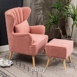 Occasional Wing Chair Matte Velvet Tub Armchair Fireside Sofa with Footrest Lounge