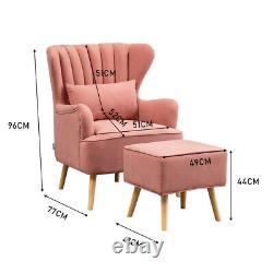Occasional Wing Chair Matte Velvet Tub Armchair Fireside Sofa with Footrest Lounge
