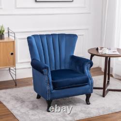 Occasional Wing Chair Velvet Fabric Tub Chair High Back Fireside Armchair Lounge