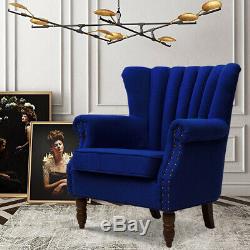 Occasional Wing High Back Chair Fabric Armchair Blue Sofa Fireside Living Room