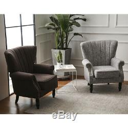 Occasional Wing Sofa Chair High Back Fabric Linen Tub Armchair Fireside Lounge