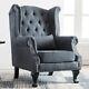 Occasional Wingback Fireside Accent Chair Chesterfield Reading Lounge Sofa Grey