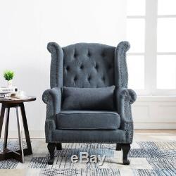 Occasional Wingback Fireside Accent Chair Chesterfield Reading Lounge Sofa Grey