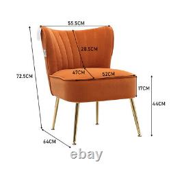 Orange Velvet Cocktail Accent Chair Wing Back Armchair Fireside Room Single Sofa