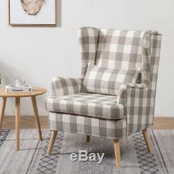 Orthopeadic High Back WingBack Chair Tweed Tartan Checked Grey Fireside Armchair