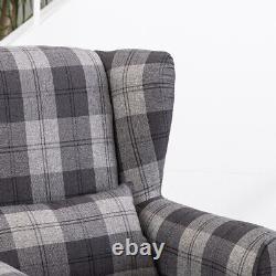 Orthopeadic Tartan Armchair Grey Fabric Sherlock High Back Chair Sofa Fireside