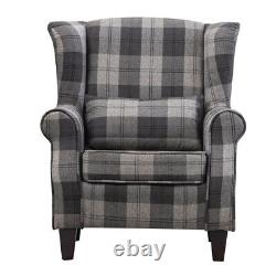 Orthopeadic Tartan Fabric High Wing Back Chair Checked Fireside Winged Armchair