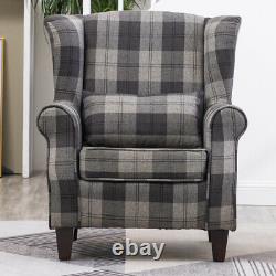 Orthopeadic Tartan Fabric High Wing Back Chair Checked Fireside Winged Armchair