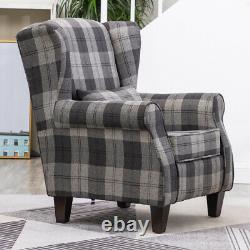 Orthopeadic Tartan Fabric High Wing Back Chair Checked Fireside Winged Armchair