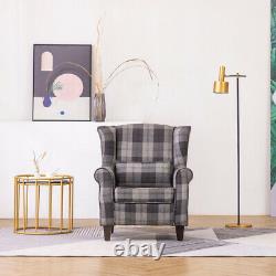 Orthopeadic Tartan Fabric High Wing Back Chair Checked Fireside Winged Armchair