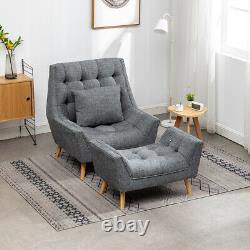 Orthopedic Chenille Fabric Single Sofa Fireside Armchair Wing Chair with Footstool