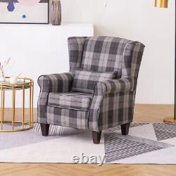 Orthopedic High Back Wing Back Chair Tweed Tartan Checked Grey Fireside Armchair