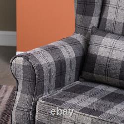 Orthopedic High Back Wing Back Chair Tweed Tartan Checked Grey Fireside Armchair