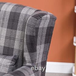 Orthopedic High Back Wing Back Chair Tweed Tartan Checked Grey Fireside Armchair