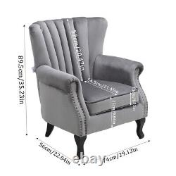 Orthopedic Upholstered Oyster Back Fireside Lounge Sofa Chair Velvet Armchair