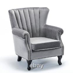 Orthopedic Upholstered Oyster Back Fireside Lounge Sofa Chair Velvet Armchair