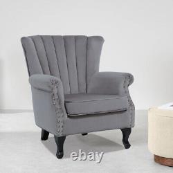 Orthopedic Upholstered Oyster Back Fireside Lounge Sofa Chair Velvet Armchair