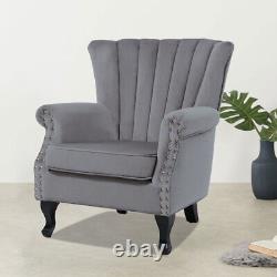 Orthopedic Upholstered Oyster Back Fireside Lounge Sofa Chair Velvet Armchair