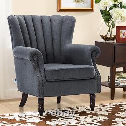 Orthopedic Upholstered Wingback Fireside Lounge Sofa Chair Linen Fabric Armchair