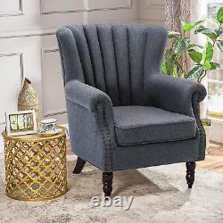 Orthopedic Upholstered Wingback Fireside Lounge Sofa Chair Linen Fabric Armchair