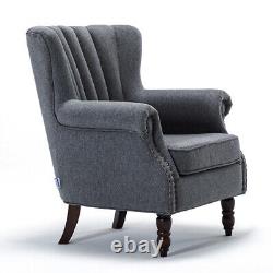 Orthopedic Upholstered Wingback Fireside Lounge Sofa Chair Linen Fabric Armchair