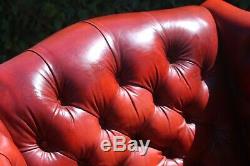 Oxblood Leather Chesterfield Armchair High Back Wing Back Fireside Vgc