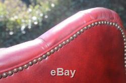 Oxblood Leather Chesterfield Armchair High Back Wing Back Fireside Vgc